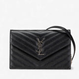 Saint Laurent Grain De Poudre Matelasse Chevron Monogram Chain Wallet