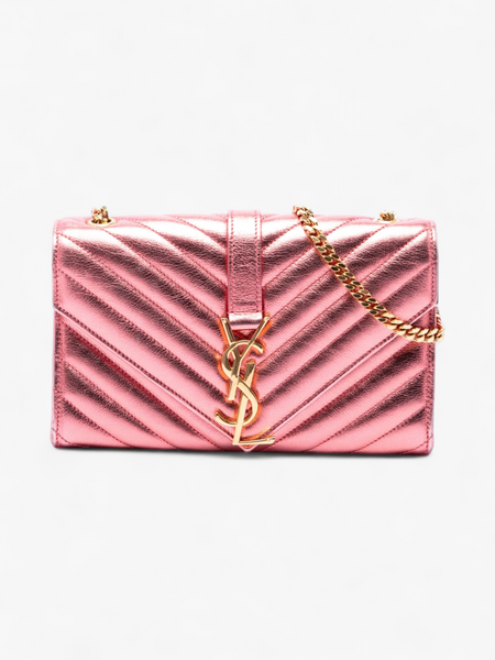 Saint Laurent Small Chevron Metallic Calfskin Monogram Envelope