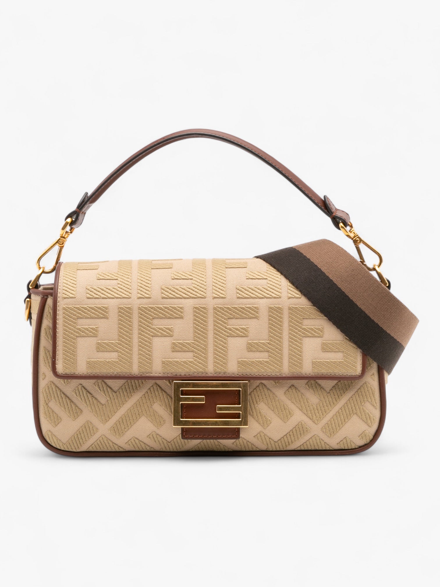 Fendi Zucca Embroidered Canvas Baguette
