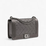 Chanel Medium Quilted Perforated Metallic Lambskin Boy