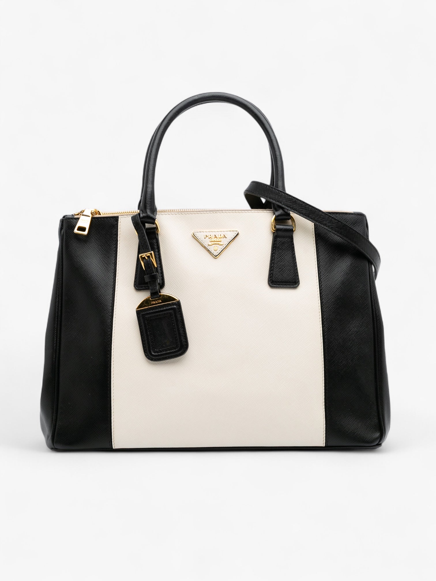 Prada Medium Bicolor Saffiano Lux Galleria Double Zip