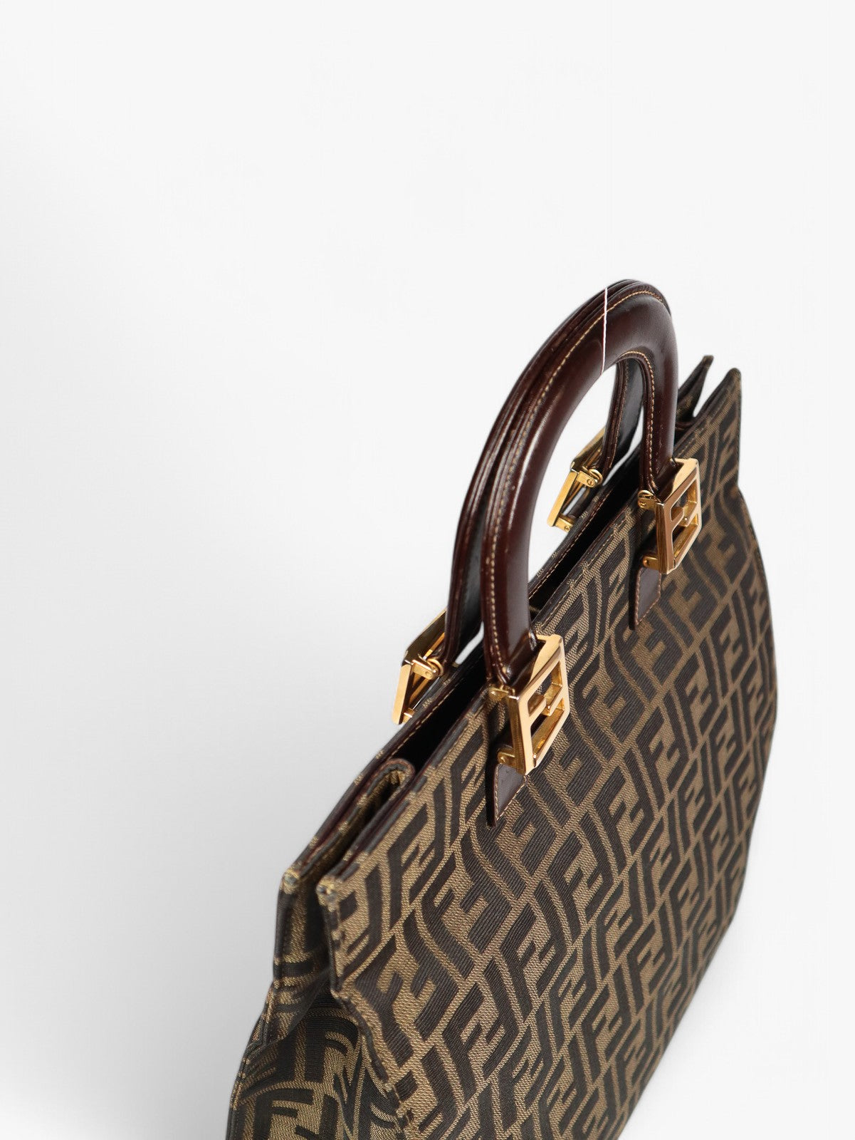 fendi tobacco zucca Quilted Roll Tote Bag Black a top handle and a pleated detail Fendi Tobacco Zucca Print Nylon