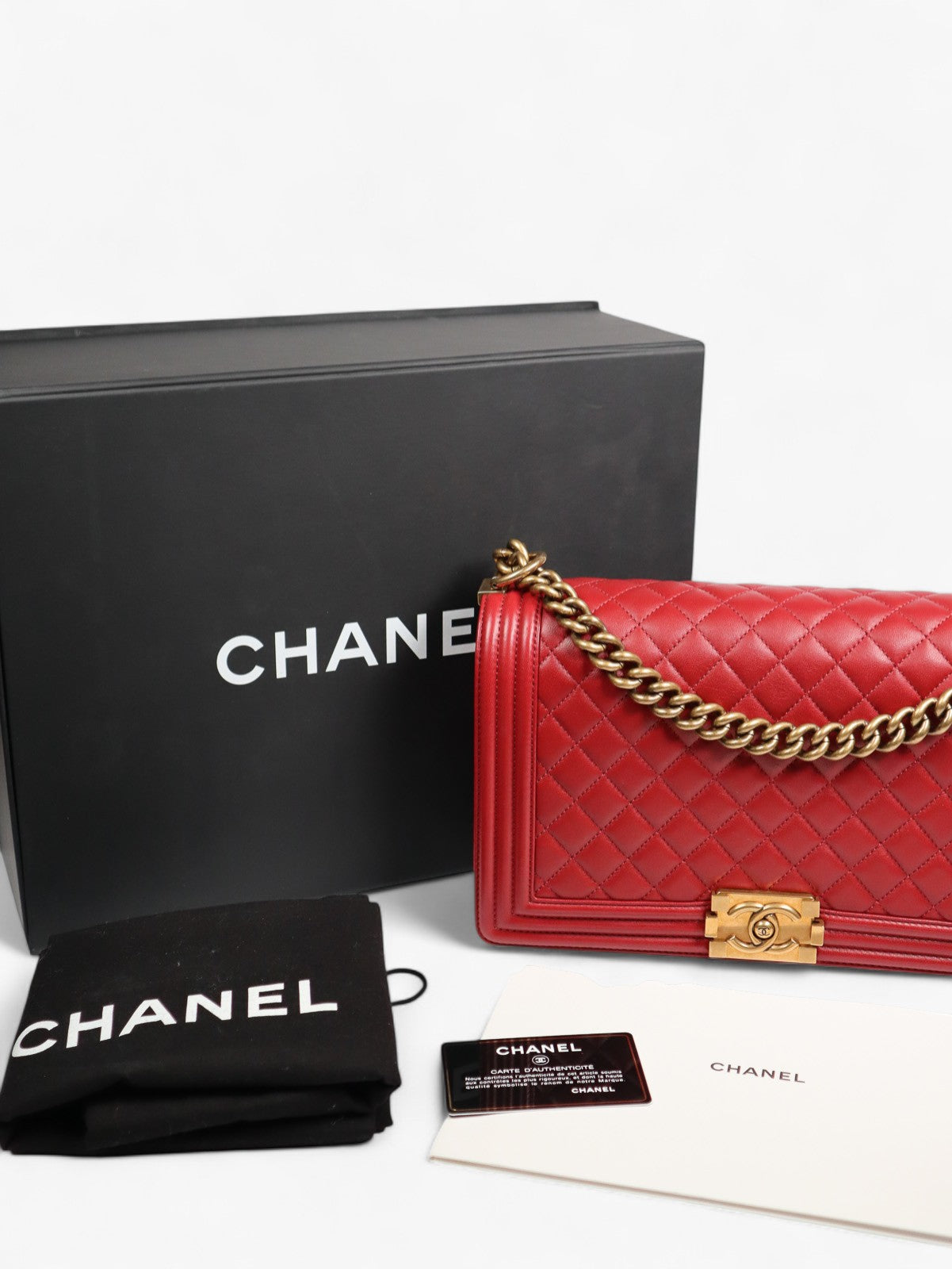 Chanel red Boy Bag 28