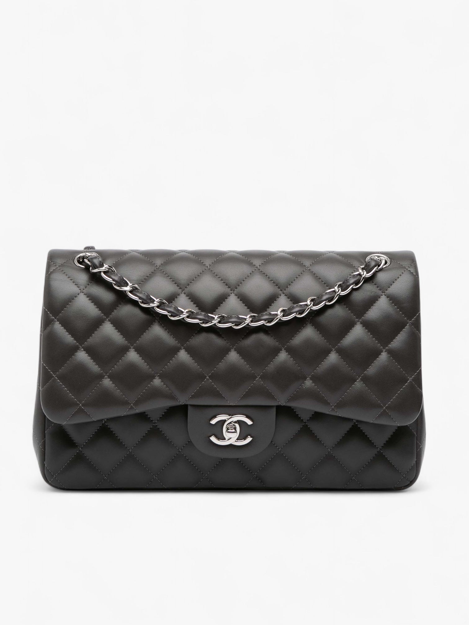 Chanel Gray Jumbo Classic Lambskin Double Flap