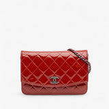 Chanel Quilted Patent Brilliant Wallet On Chain