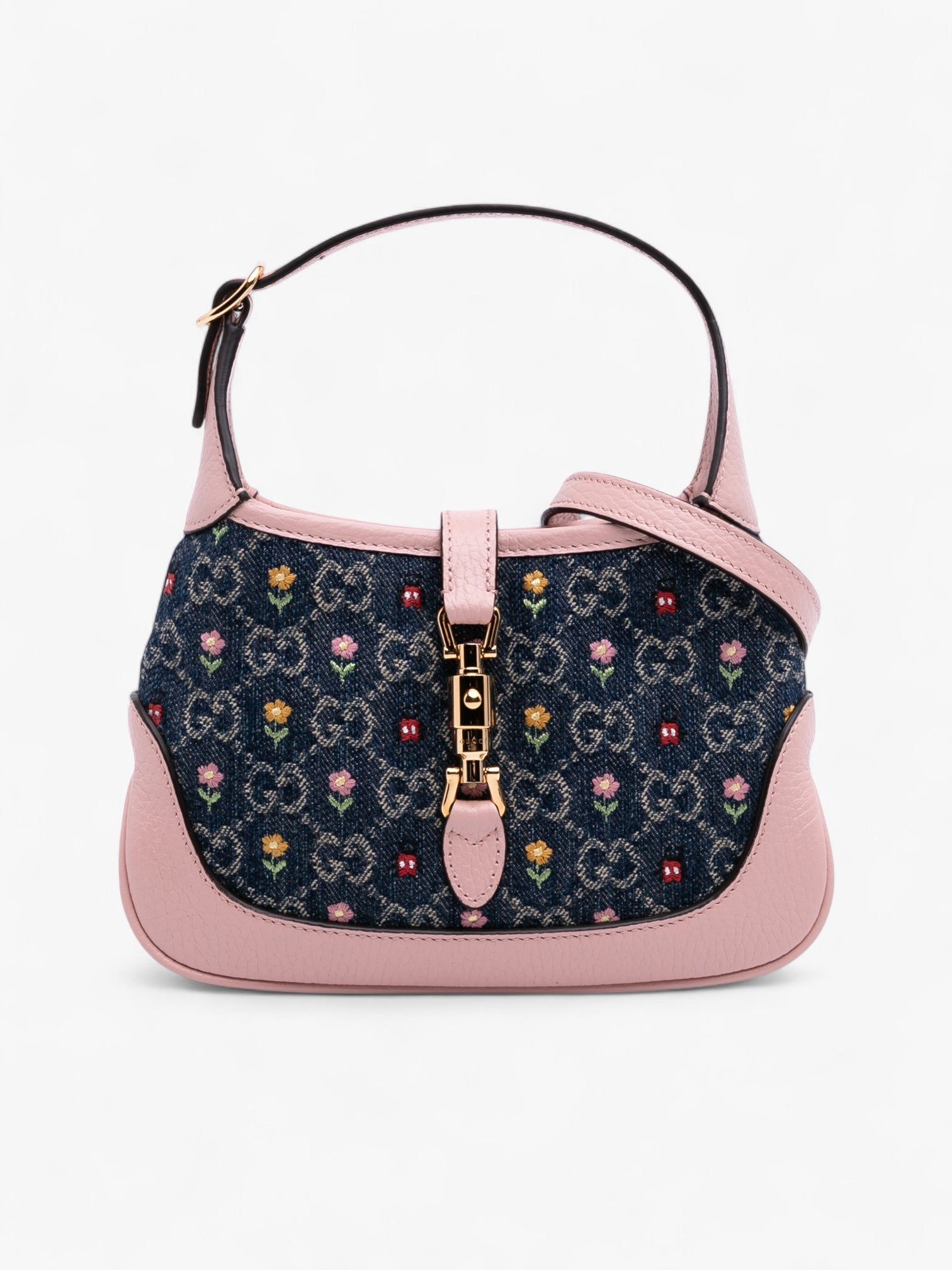 Gucci Limited Edition Small GG Denim Floral Jackie 1961