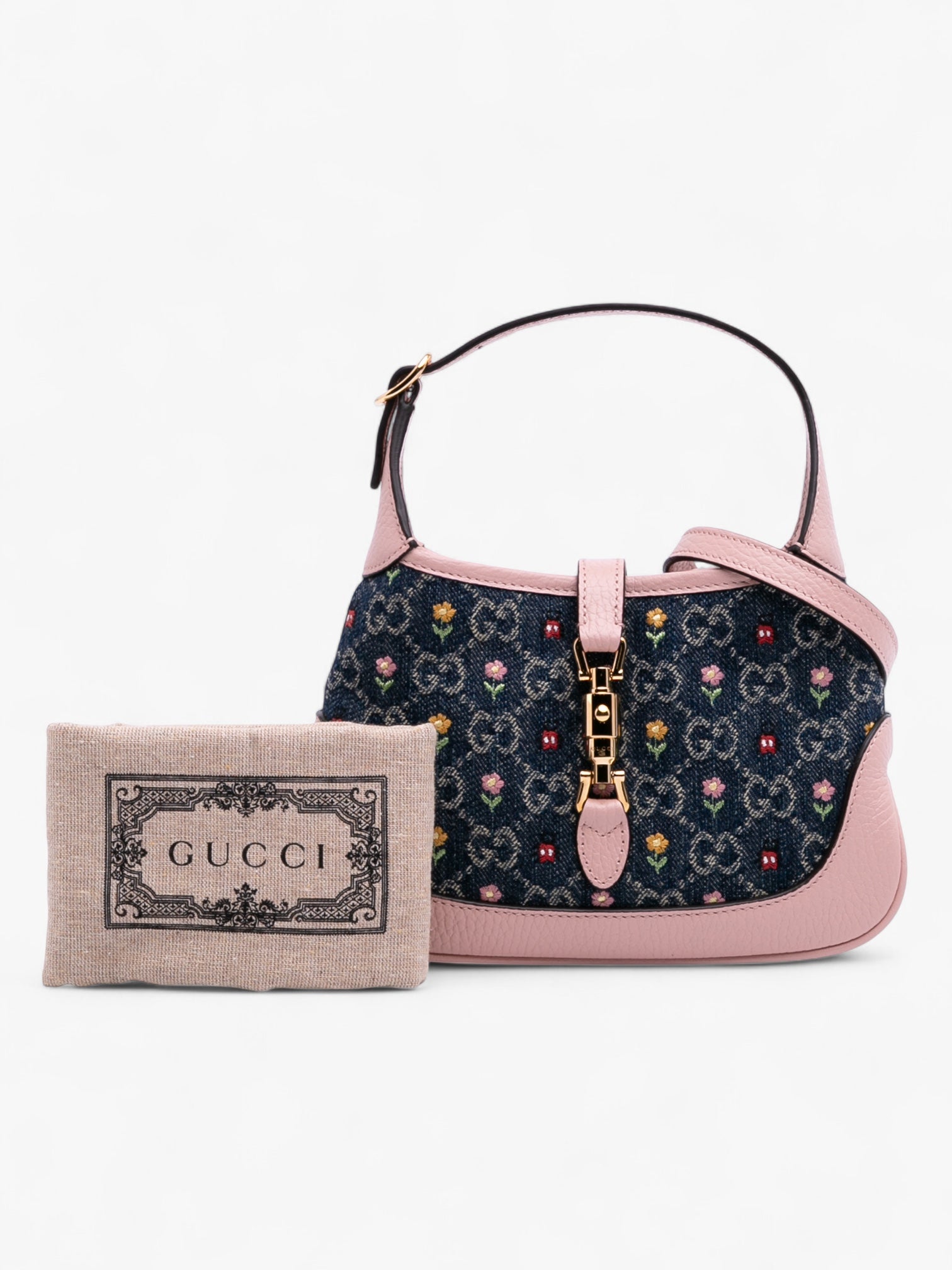 Gucci Limited Edition Small GG Denim Floral Jackie 1961
