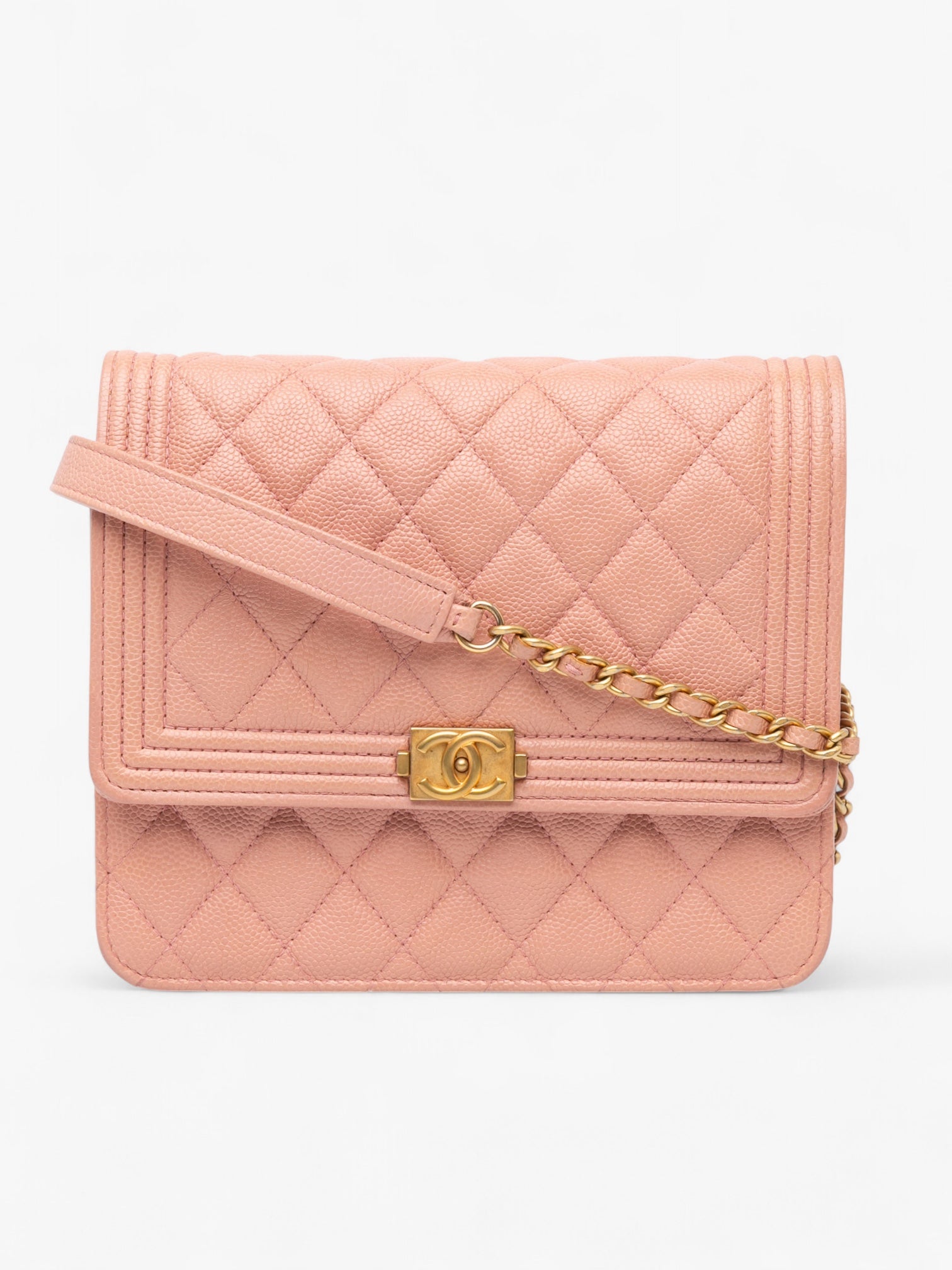 Chanel Quilted Caviar Square Boy Wallet on Chain