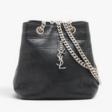 Saint Laurent Calfskin Crocodile Embossed Baby Emmanuelle Bucket Bag Black
